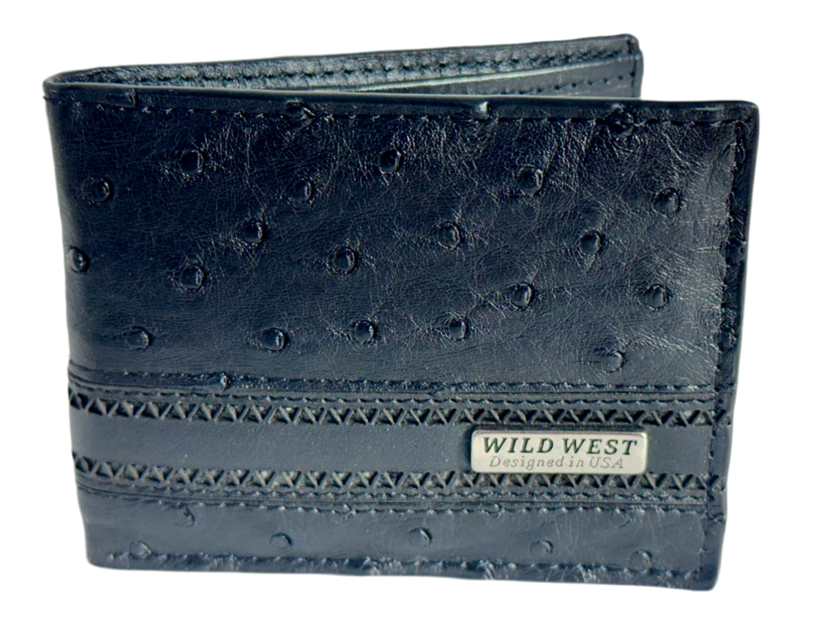 Cartera de hombre con diseño de avestruz negro del Salvaje Oeste